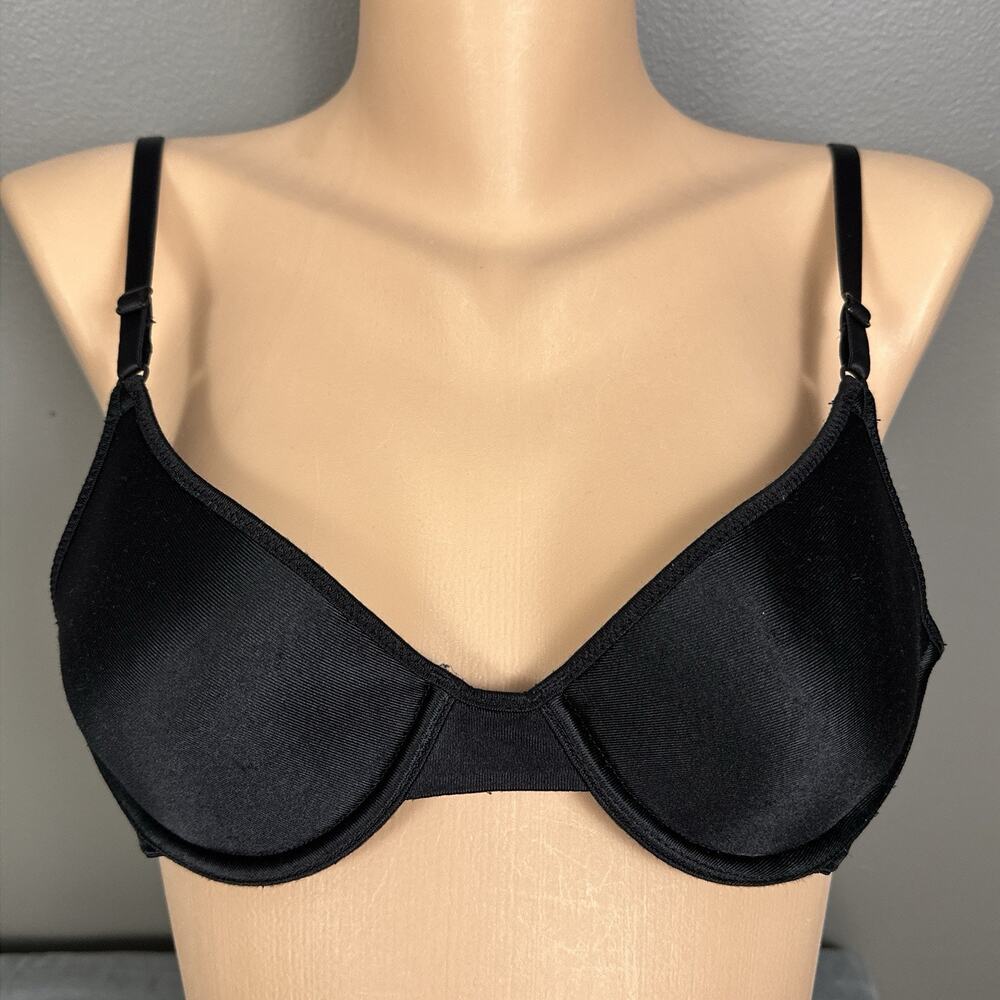 Vintage 90s Vassarette 75-238 Second Skin Satin Bra Underwire Womens 34A Black